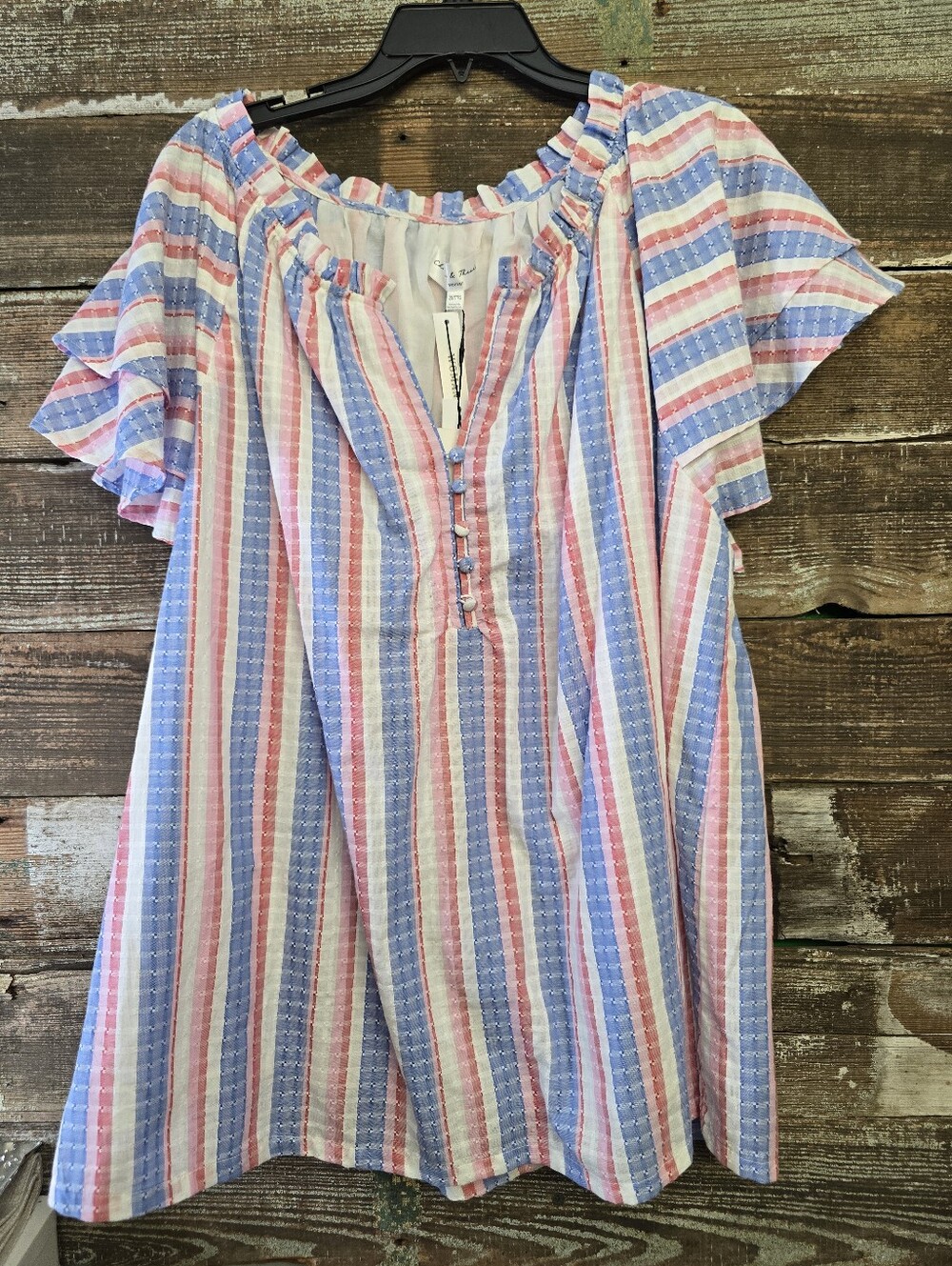 Chelsea + Theodore Striped Flutter Sleeve Peasant Top - Size 2X, NWT
